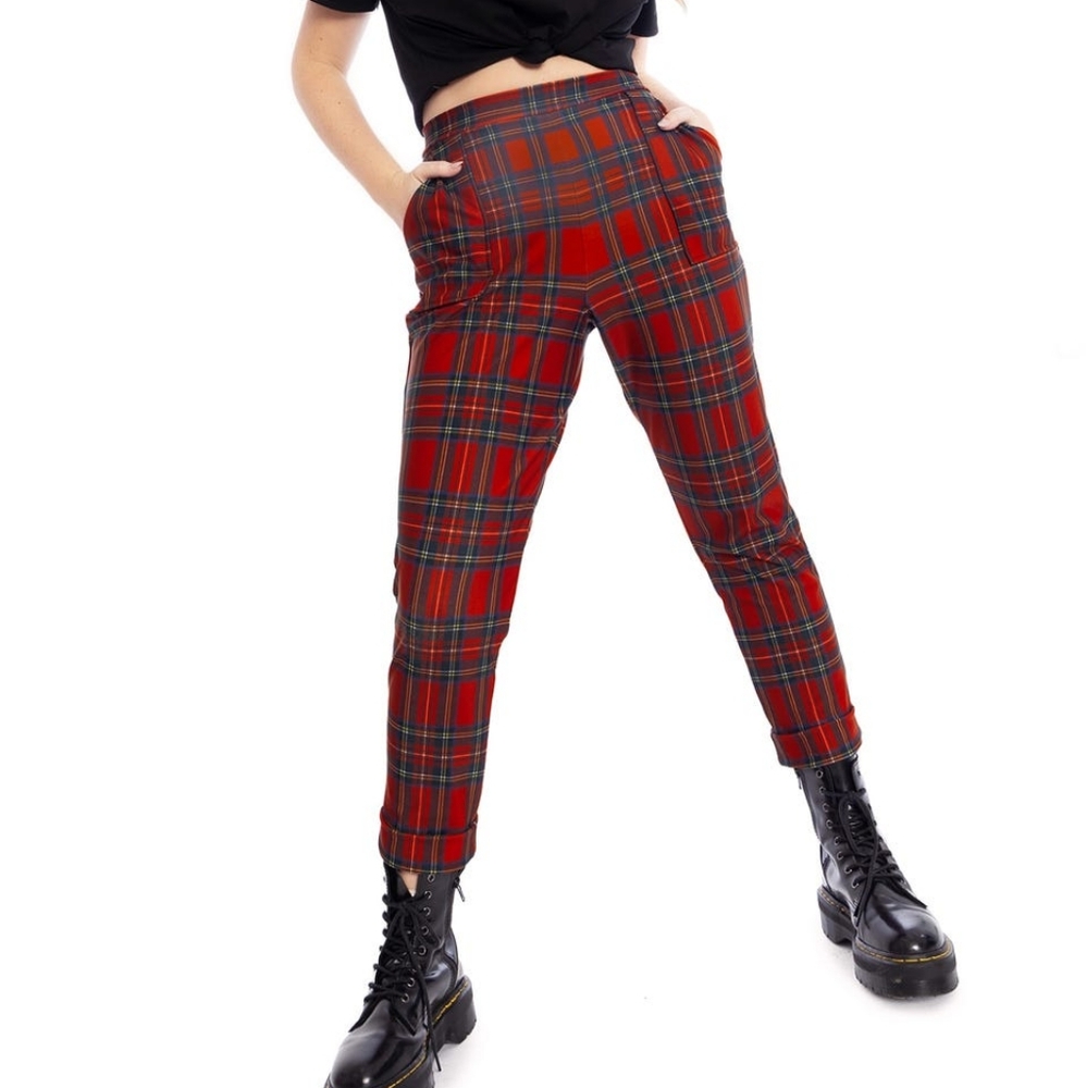 BLACKMILK Tartan Red Cuffed Pants Size M